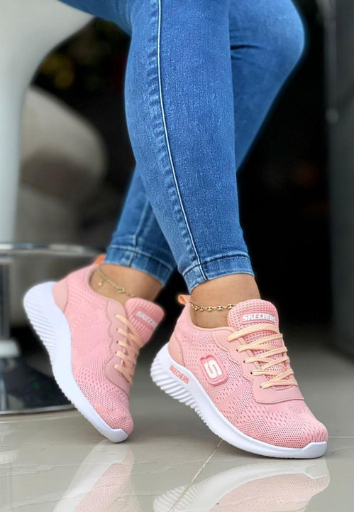 Zapatillas Skechers Clásico Rosa De Mujer De Moda Cómodas